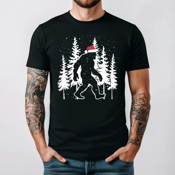 Bigfoot Vintage Holiday Retro Tree Festive Lights Art Graphic T Shirt, for men & women up to 5XL