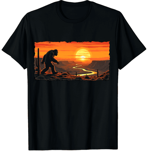 Bigfoot Vintage Mountain Sun Sasquatch Camping Hiking Graphic Black T-Shirt for Men and Women