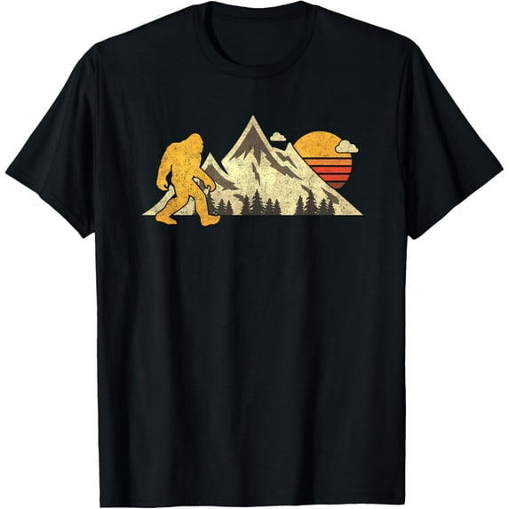 Bigfoot Vintage Mountain Sun Sasquatch Camping Hiking T-ShirtMen and women, Black T-shirt, size: Extra large