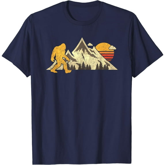 Bigfoot Vintage Mountain Sun Sasquatch Camping Hiking Unisex T-Shirt for Men Women Kids Toddler,Navy Color,Size L