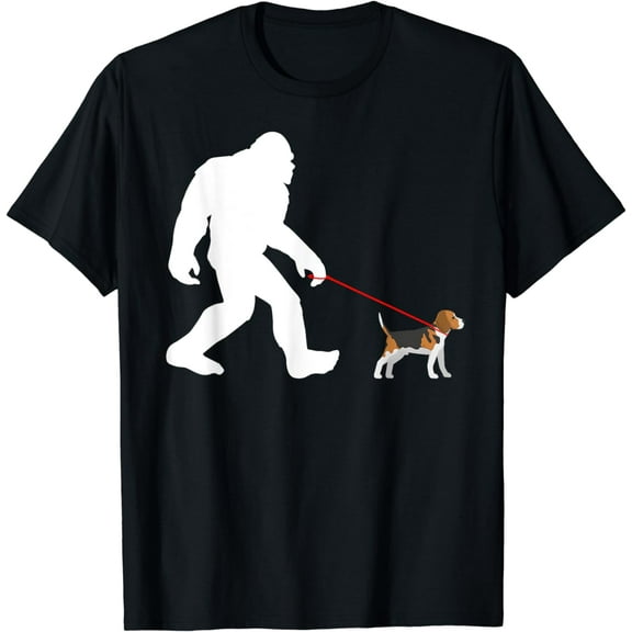 Bigfoot Walking Beagle Sasquatch with Beagle Dog T-Shirt