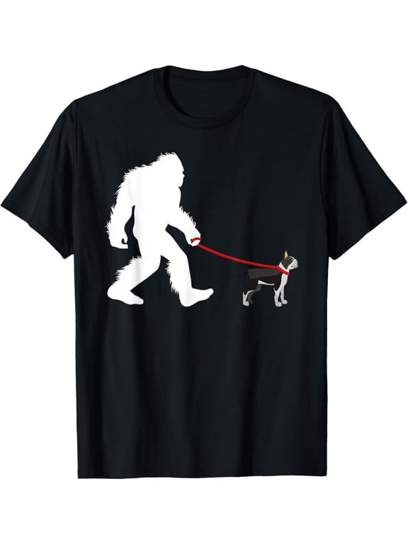 Bigfoot Walking Boston Terrier Shirt, Dog Walker Tee GiftMen and women can wear, black T-shirts, gifts. Age: M,L,XL 2XL, 3XL, 161XL