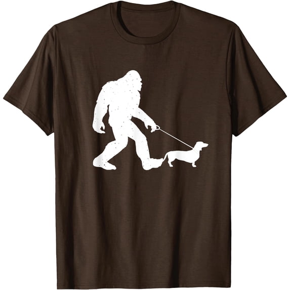 Bigfoot Walking Dachshund Funny Wiener Dog Gift Unisex T-Shirt for Men Women Kids Toddler,Dark Chocolate Color,Size 4XL