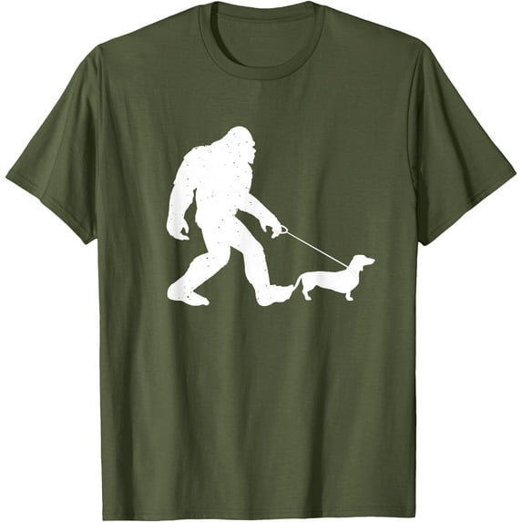 Bigfoot Walking Dachshund Funny Wiener Dog Gift Unisex T-Shirt for Men Women Kids Toddler,Military Green Color,Size YS