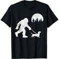 thumbnail image 1 of Bigfoot Walking Wiener Dog Funny Sasquatch Dachshund Lover T-ShirtMen's and women's gift, black and white T-shirt, size: Extra large S-4XL, 1 of 4