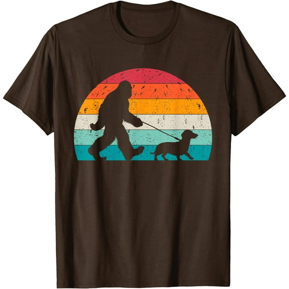 Bigfoot Walking a Dog Funny Dachshund Weiner Dog Dad Weenie Unisex T-Shirt for Men Women Kids Toddler,Dark Chocolate Color,Size YS