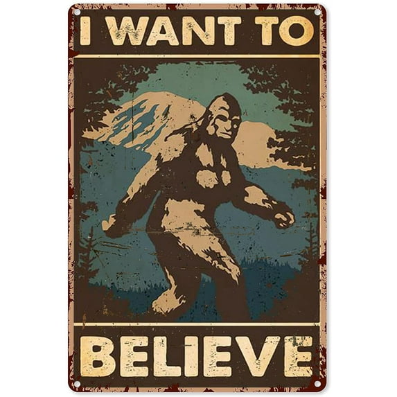 Bigfoot Wall Hanging Bigfoot Sasquatch I Want to Believe Metal Sign Decor Tin Aluminum Sign Wall Art Metal Poster for Home Bar Party Bathroom Outside 16x12 inch