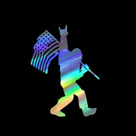 Bigfoot Wave Flag USA Rock On Vinyl Decal Sticker UV & Waterproof Bumper Window Laptop Automotive Water Bottle Gift accessories HOLO 6"
