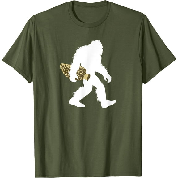 Bigfoot With Morel Mushroom Sasquatch Fungi Tee Gift Unisex T-Shirt for Men Women Kids Toddler,Military Green Color,Size YXS