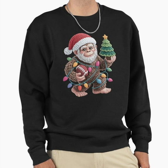 Bigfoot With St. Nick Hat Christmas Holiday Graphic Unisex Sweatshirt Funny Retro Art G15831, Up to Size 5XL