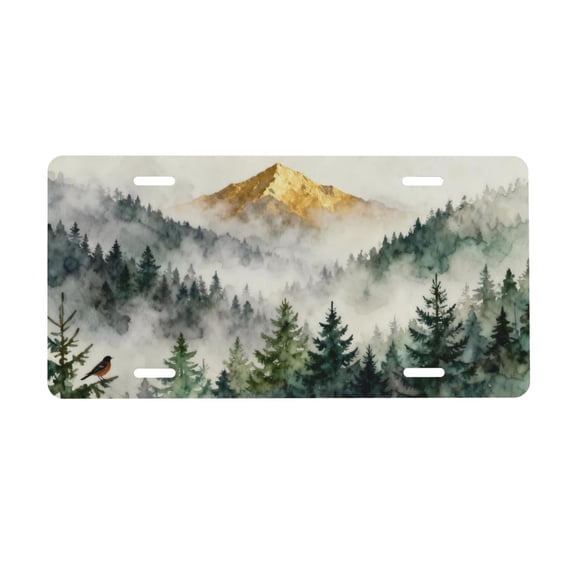 Bigfoot Woods Golden Mountains Sunset Front License Plate Car Decorative License Plates Aluminum Metal Decor Accessory Novelty Vanity Tag Cover with 4 Holes for Men Women 6" X 12"