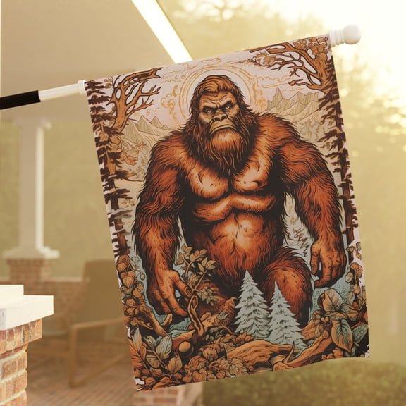 Bigfoot Yard Flag Cryptid Art Sasquatch Fabric Flag 12x18 POLE NOT INCLUDED Garden Flag