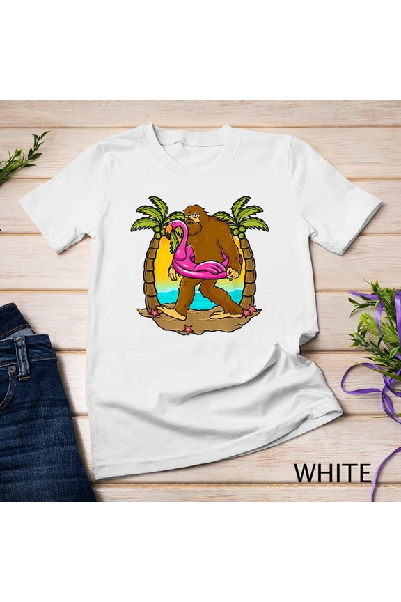 Bigfoot Yeti Cryptozoology Sasquatch Pink Flamingo Unisex T-Shirt