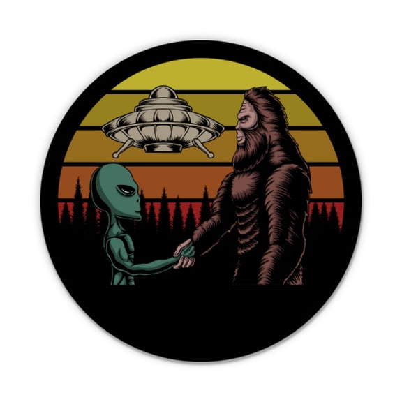 Bigfoot and Alien Funny UFO Woods Conspiracy - 5" Vinyl Sticker - For Car Laptop I-Pad - Waterproof Decal