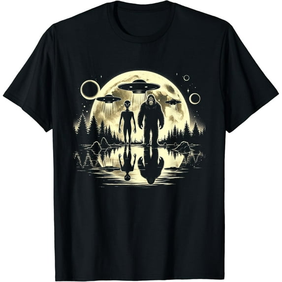 Bigfoot and Alien Moon UFO Extraterrestrial Sasquatch Gifts T-Shirt