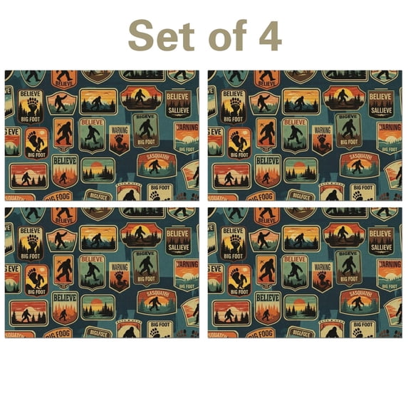 Bigfoot and Badge Blue Pattern Linen-look Placemats Set Of 4, Farmhouse ...
