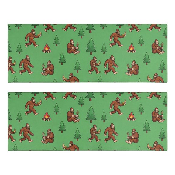 Bigfoot and Banana Green Pattern Anti Fatigue Kitchen Rugs Set Of 2, Non Slip Washable Decorative Floor Mats for Sink Laundry and Home Use, 17"x47"