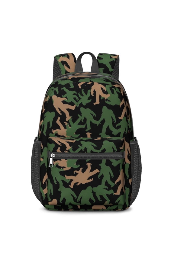 Bigfoot and Camouflage Black Pattern 17" School Backpacks for Teens,Waterproof Oxford Fabric,S-Shape Padded Straps for School,Travel,Hiking,Camping