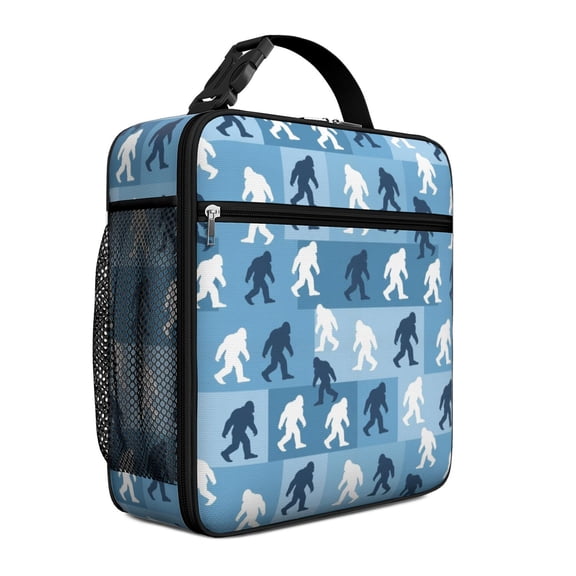 Bigfoot and Checker Blue Pattern Insulated Lunch Bag Teens,Lunch Box for Men Women for Work,Picnic or Travel,10.2x9.5x4.3 Inches,8 Can Capacity