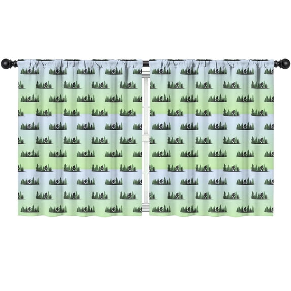 Bigfoot and Forest Green Pattern Insulated Teens Curtains Set Of 2, Bedroom Essentials, Toddler Room Decor 52"x63"