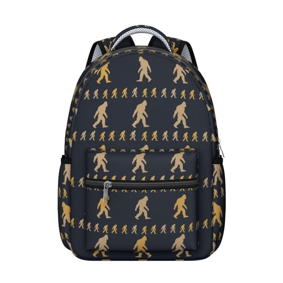 Bigfoot and Human Black Pattern Backpack for School, Cute School Bag with Adjustable Shoulder Straps and Padded Back, 15.3"x11"x7.1"