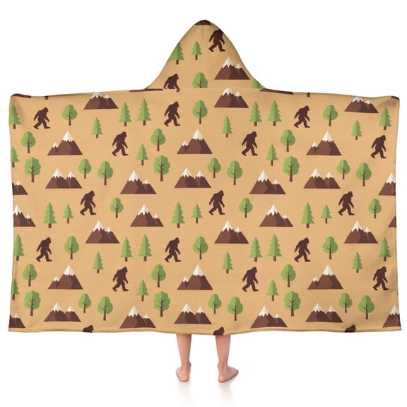 Bigfoot and Mountain Brown Pattern Hooded Bath Towel Wrap for Teens Ages 3 To 12, Soft Lightweight Quick Dry Microfiber Bath Beach Pool, 50"x30"