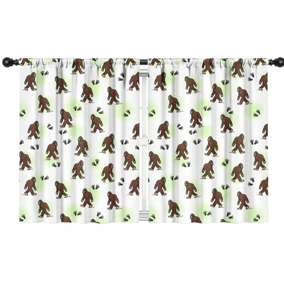 Bigfoot and Paw Print White Pattern Insulated Teens Curtains Set Of 2, Bedroom Essentials, Toddler Room Decor 42"x54"