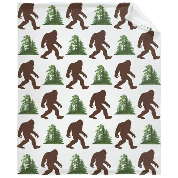 Bigfoot and Pine Tree Pattern Flannel Blanket Super Soft Warm Multi-Purpose Throw for Sofa Bedroom Living Room Machine Washable All-Season Comfort