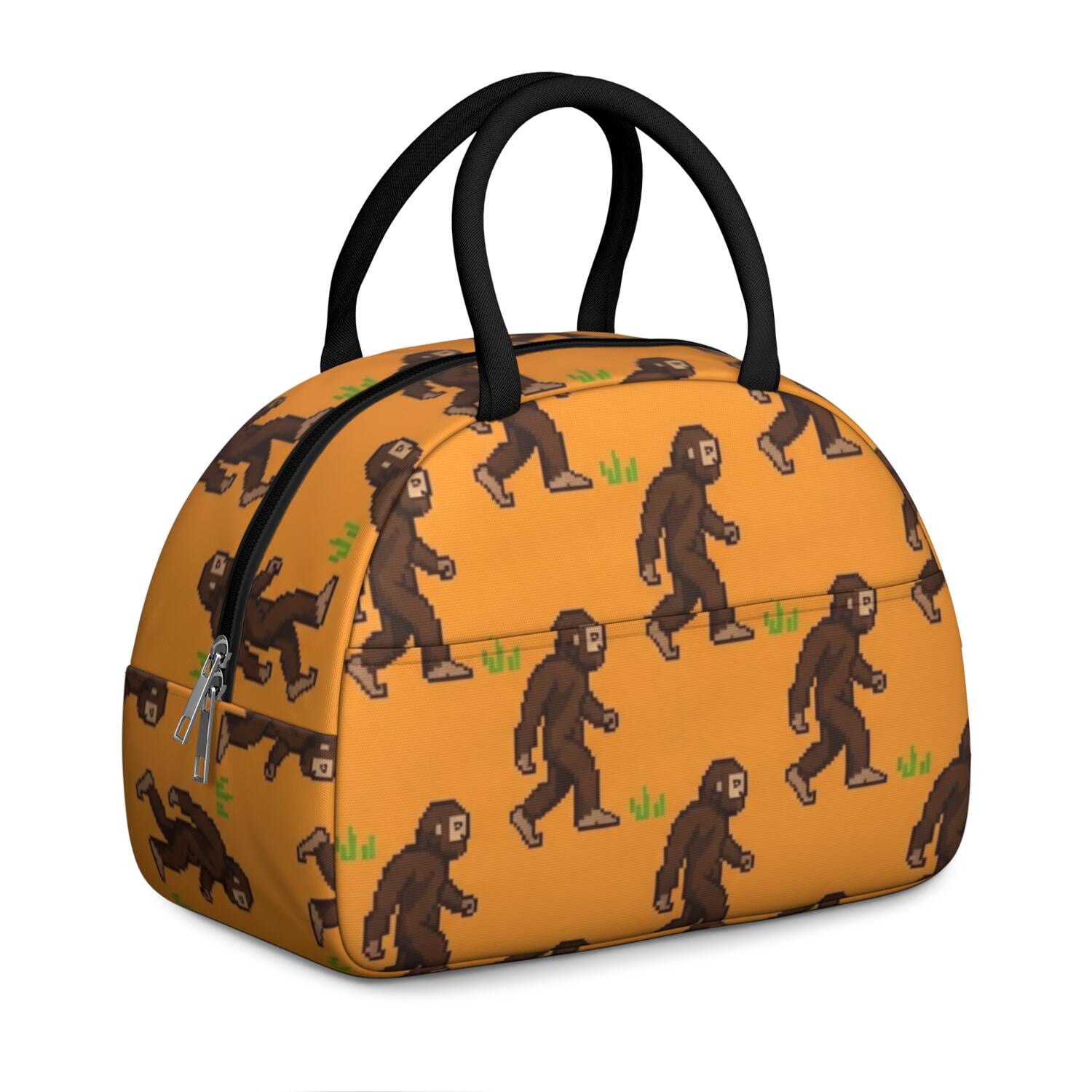 Bigfoot and Pixel Orange Pattern Insulated Lunch Bag,Leakproof Large ...