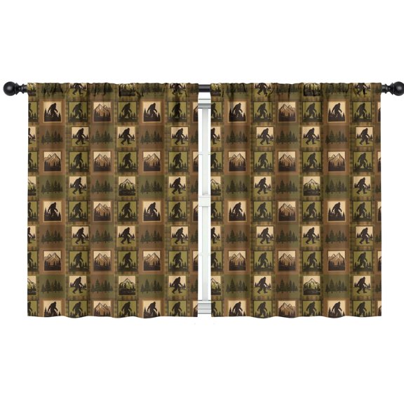 Bigfoot and Plaid Brown Pattern Insulated Teens Curtains Set Of 2, Bedroom Essentials, Toddler Room Decor 42"x54"