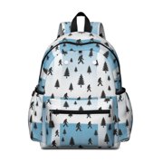 Bigfoot and Silhouette Blue Pattern Cute School Backpack with Padded Back and Adjustable Shoulder Straps 13.4"x11"x4.7"