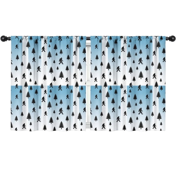 Bigfoot and Silhouette Blue Pattern Insulated Teens Curtains Set Of 2, Bedroom Essentials, Toddler Room Decor 52"x63"