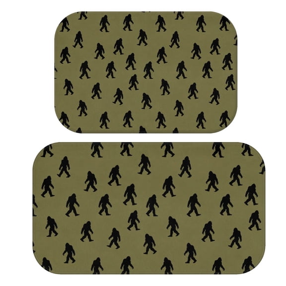 Bigfoot and Silhouette Brown Pattern Bath Mat Set Of 2,Non-Slip Rug for Bathroom,Kitchen,Bedroom,Entrance, 30x17 and 23.5x15.7 Inches