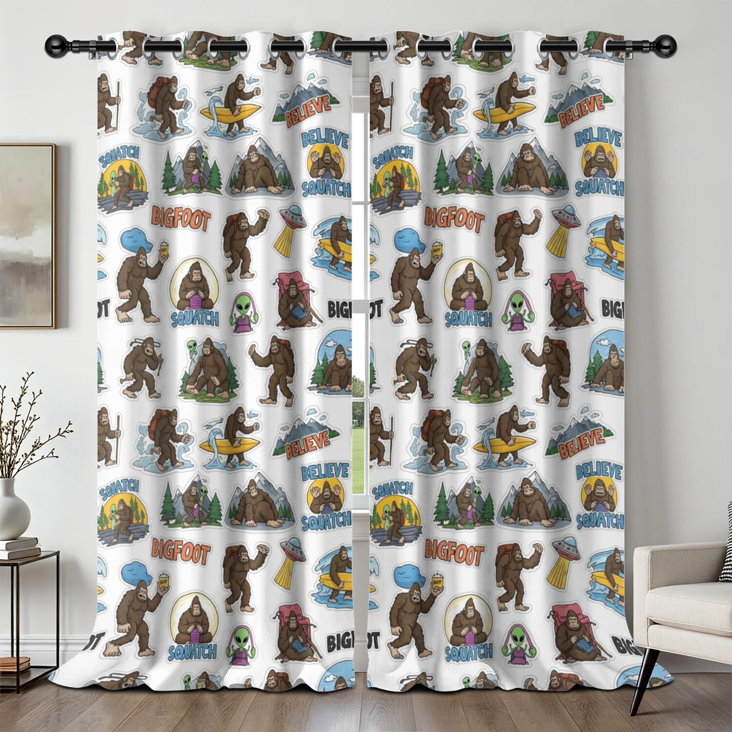 Bigfoot and Sticker White Pattern Blackout Curtains,Triple Weaved ...