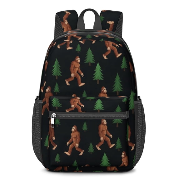 Bigfoot and Tree Black Pattern 17" School Backpacks for Teens,Waterproof Oxford Fabric,S-Shape Padded Straps for School,Travel,Hiking,Camping