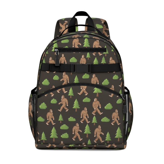 Bigfoot and Tree Black Pattern Cute School Backpack Bag for School with Padded Back and Adjustable Shoulder Straps 15.25"x11.5"x5.25"