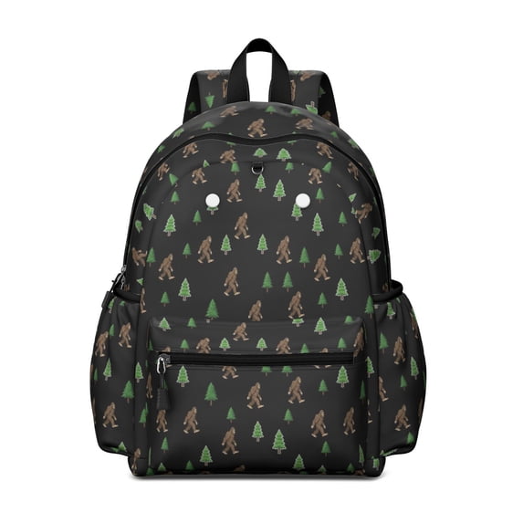 Bigfoot and Tree Black Pattern Cute School Backpack with Padded Back and Adjustable Shoulder Straps 13.4"x11"x4.7"