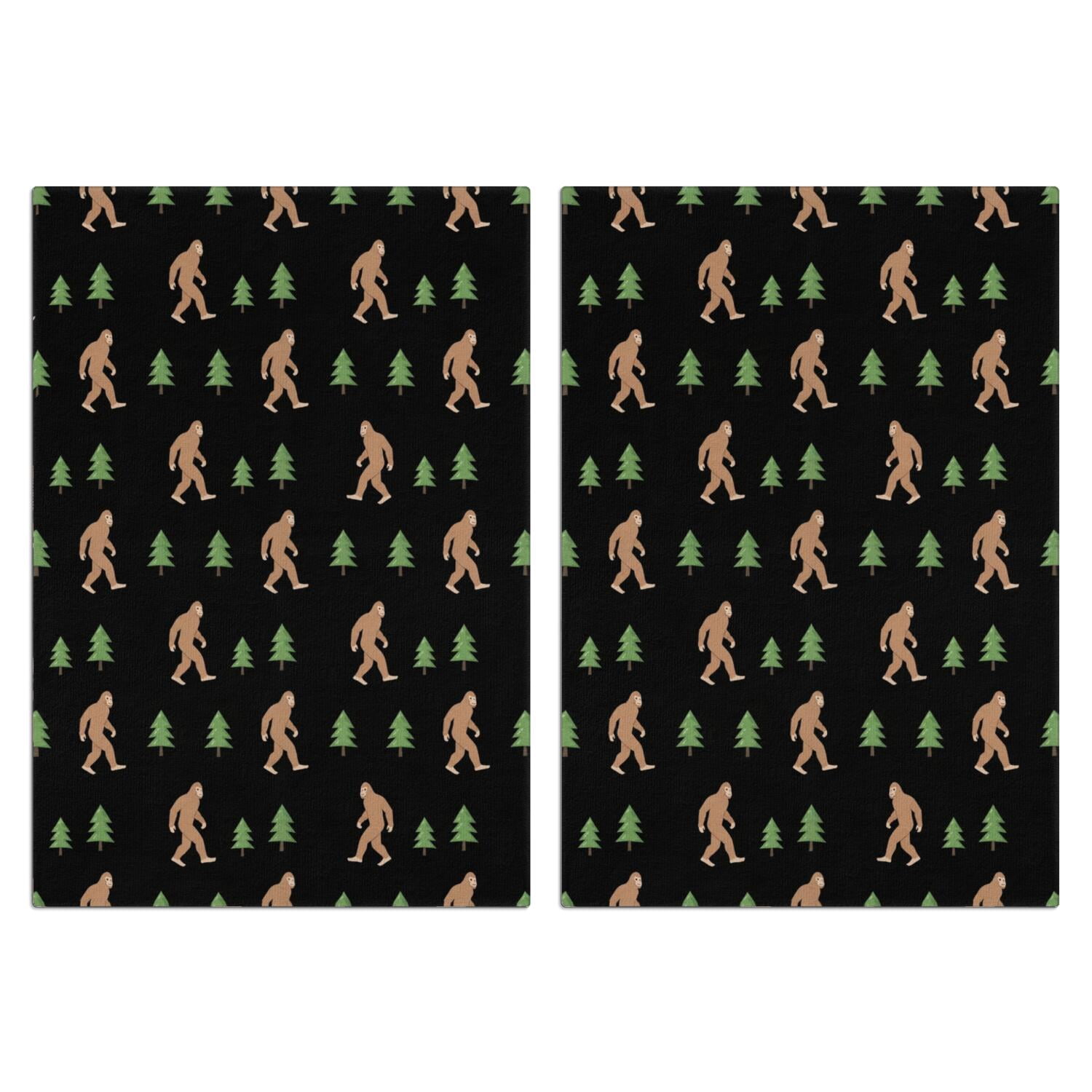 Kicthen Clean Signs Bigfoot and Tree Black Pattern Kitchen Towels Set Of 2, Microfiber ...