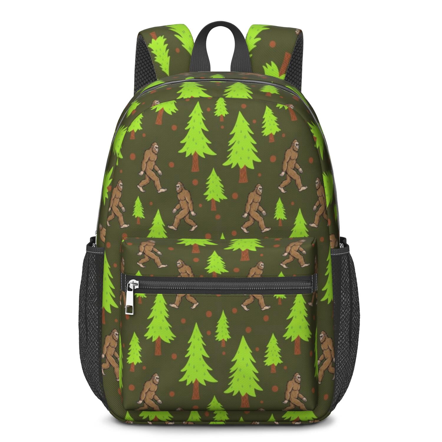 Bigfoot and Tree Green Pattern 17" Waterproof Oxford School Backpacks ...