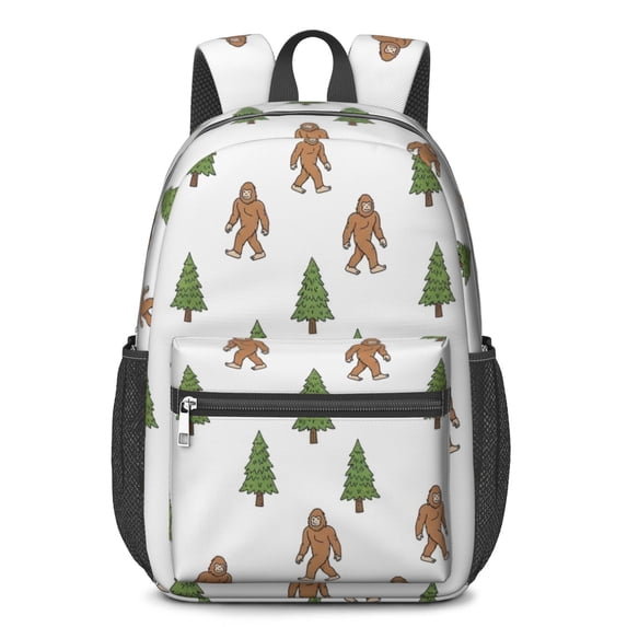 Bigfoot and Tree White Pattern 17" School Backpacks for Teens,Waterproof Oxford Fabric,S-Shape Padded Straps for School,Travel,Hiking,Camping
