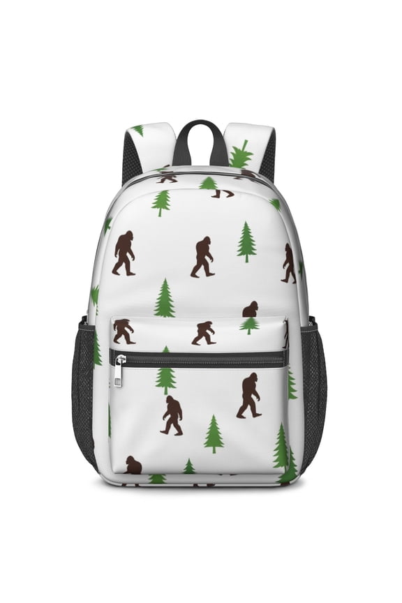 Bigfoot and Tree White Pattern 17" School Backpacks for Teens,Waterproof Oxford Fabric,S-Shape Padded Straps for School,Travel,Hiking,Camping