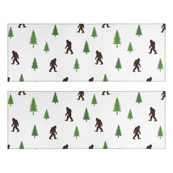 Bigfoot and Tree White Pattern Anti Fatigue Kitchen Rugs Set Of 2, Non Slip Washable Decorative Floor Mats for Sink Laundry and Home Use, 17"x47"