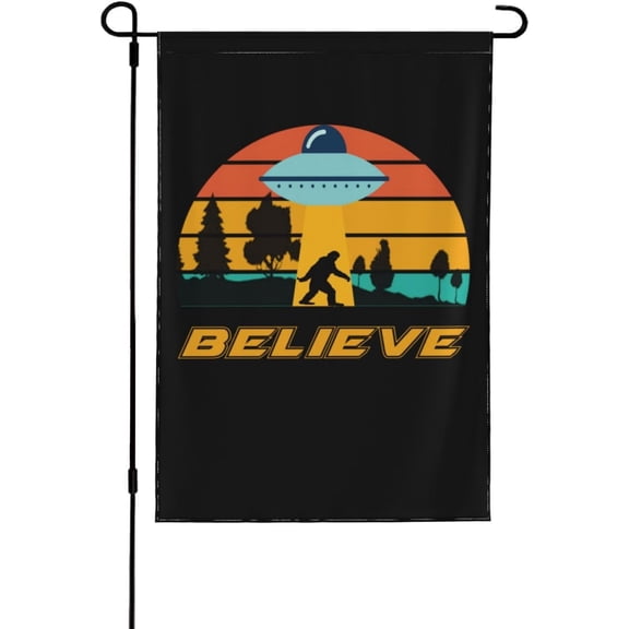 Bigfoot and UFO Garden Flag Double Sided Outdoor Decorative Yard Flag 12.5 x 18 Inch No Flagpole