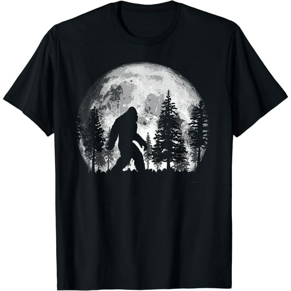 Bigfoot in the Forest Hiding at Night Full Moon Trees Nature T-Shirt