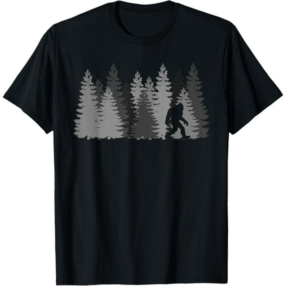 Bigfoot in the Forest Sasquatch Yeti T-Shirt men and women can wear, black, white, gifts