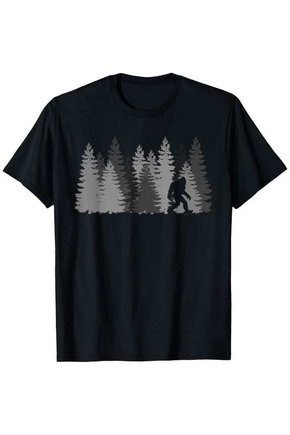 Bigfoot in the Forest Sasquatch Yeti T-Shirt men and women can wear, black, white, gifts