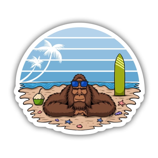 Bigfoot on the Beach Chilling Summer Vibes - 3" Vinyl Sticker - For Car Laptop Water Bottle Phone - Waterproof Decal