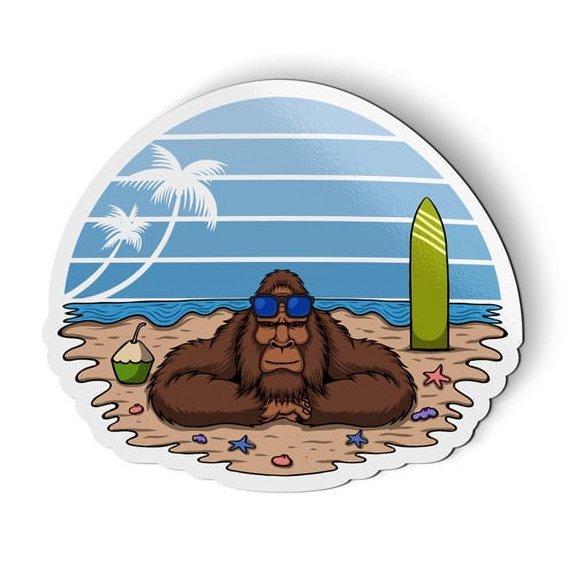 Bigfoot on the Beach Chilling Summer Vibes - 5" Magnet for Car Locker Refrigerator