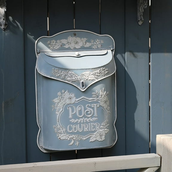 Vintage Wall Mount Mailbox for Outside Rustic Blue Mailboxes for Home Front Door Garden Farmhouse Coastal Cottage House Decorations Antique Style Nostalgic Charm