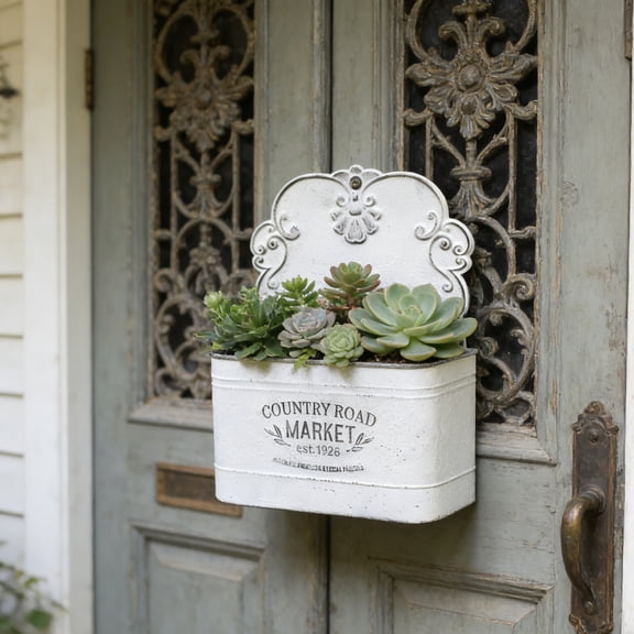 Galvanized Metal Wall Planter - Rustic Vintage Wall Mounted Planters for Outdoor Plants Farmhouse Hanging Plant Holder Decor (13.2" L x 9.5" H)